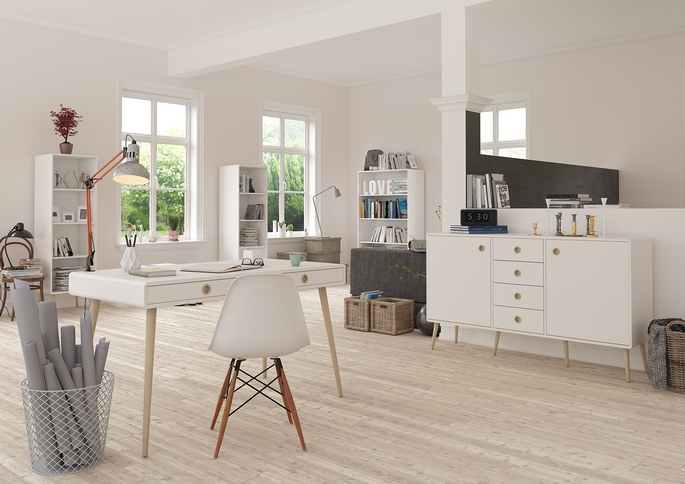 Bureau de style scandinave avec piètement en bois massif